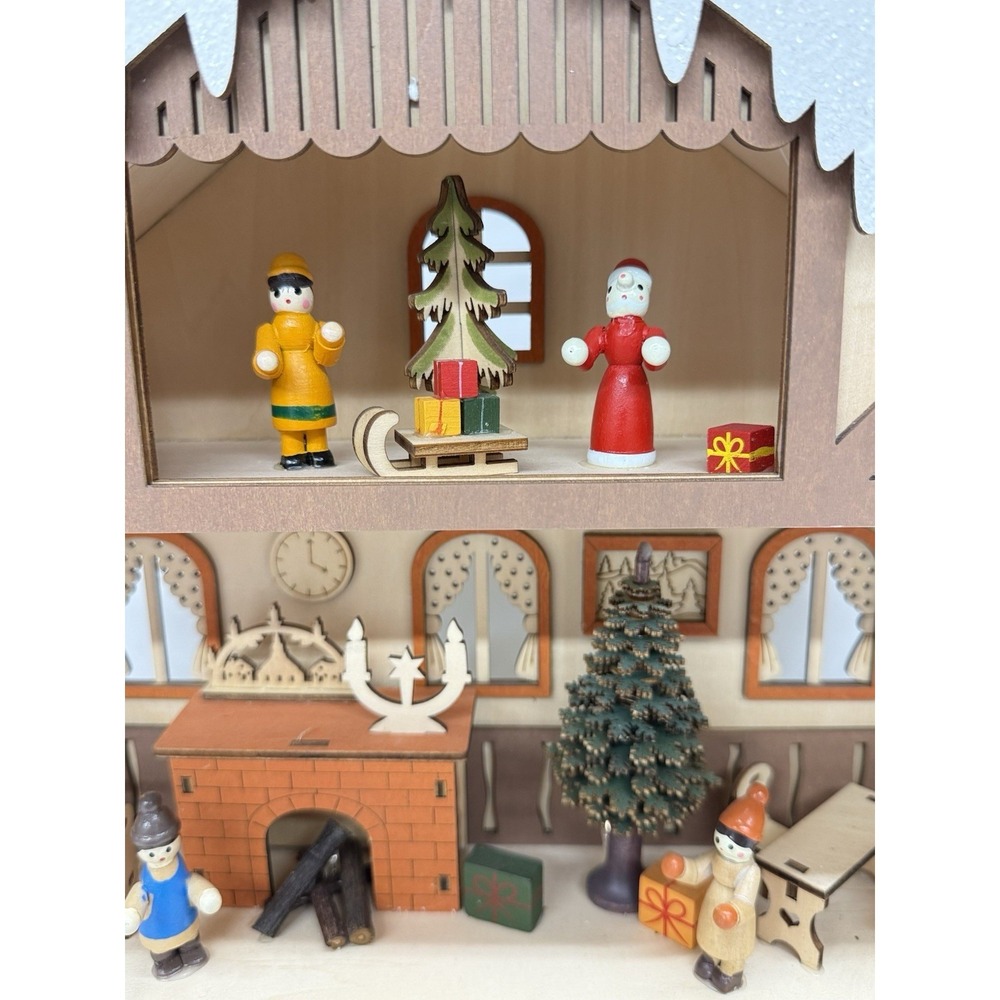 Lighted Wooden Advent Calendar 3D Holiday HomeScene LED 24 Drawers 15" Tall - Picture 3 of 11